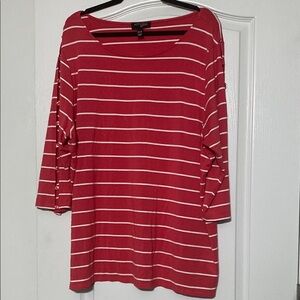 Attitudes by Renee Red Striped 3/4 Sleeve Top Women’s Size 3X